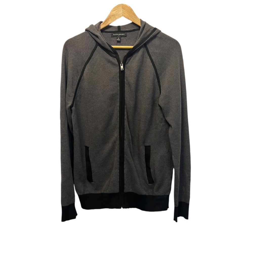 MENS BANANA REPUBLIC Grey Knit Zip Up Hooded Cardigan Sweater M